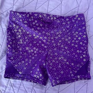 Purple Starry danskin now dance/gymnastic shorts girls size 4/5 GUC